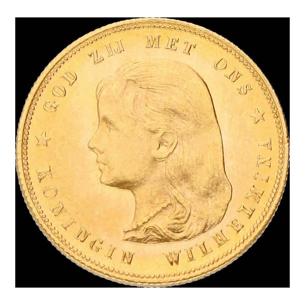 Gouden tientje Wilhelmina Hangend Haar